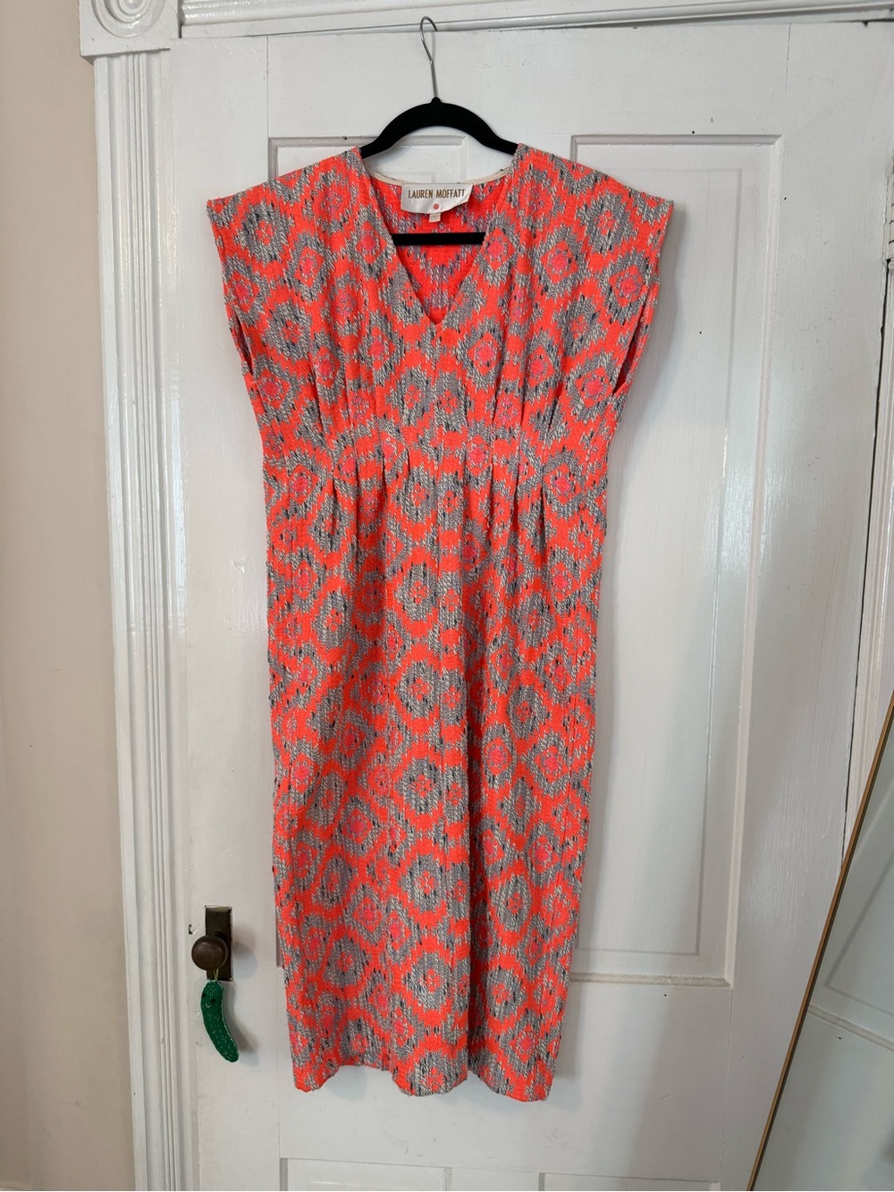 Lauren Moffatt Coral and Gray Printed Midi Dress - 6